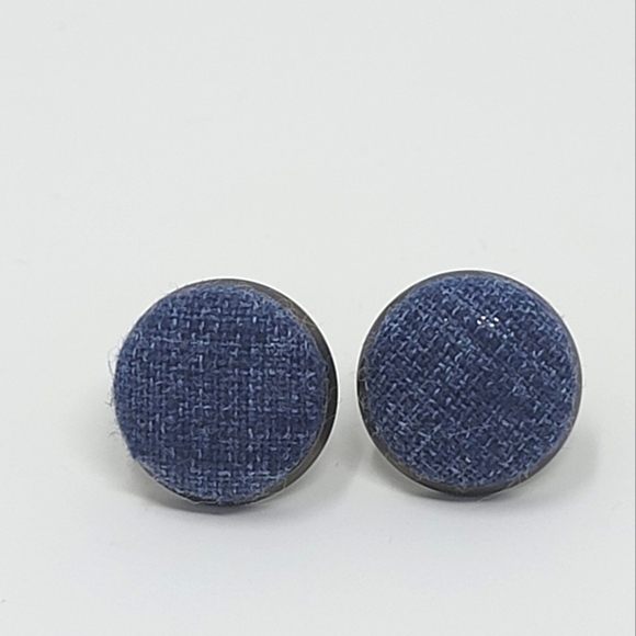 New Handmade | Upcycled Denim Fabric Button Stud Earrings - Picture 1 of 4